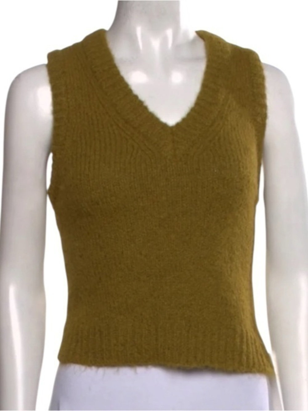 Christian Lacroix Women’s Size S Pea Green Fuzzy V-Neck Sleeveless Sweater Vest